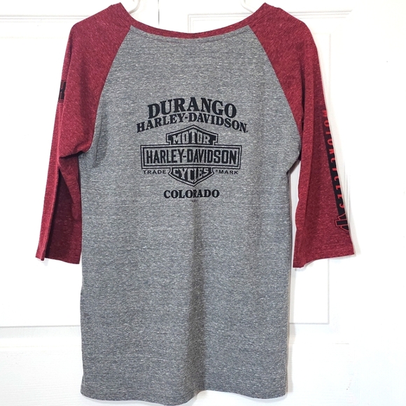 Harley Davidson Durango V-Neck Raglan T-shirt Red/Grey Moto New Medium Logo - Picture 12 of 12
